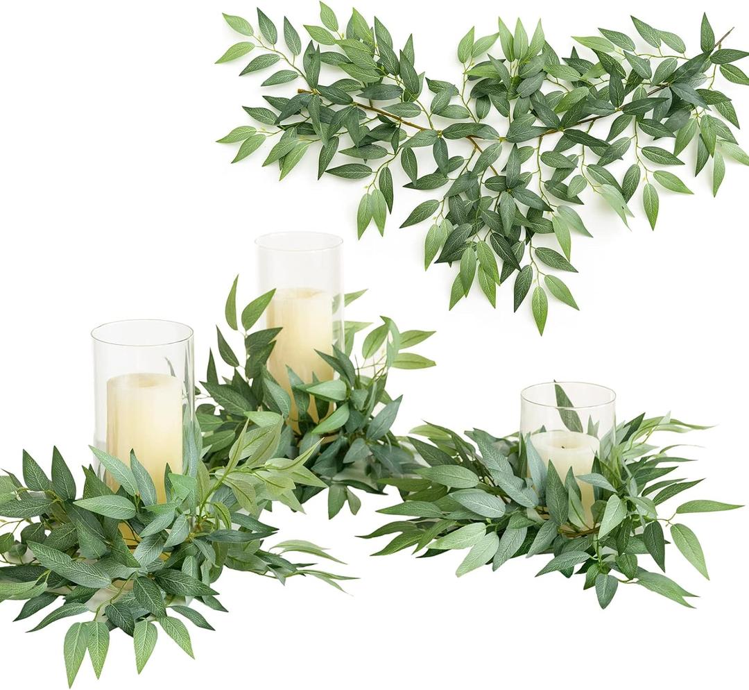 Ling's Moment Artificial Cinnamon Leaf Greenery Garland - 6 Pack, Candle Vines, Splicable 2.3ft Stems for Table Centerpieces, Lantern Rings, Backdrop Floral Arrangements & Wedding Arches
