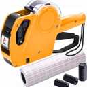 KPX Pricing Tag Gun, 8 Digits, 5150 White Labels, Yellow (Rectangular, Paper, 21*12 mm), One Touch Open System, Incl 3 Inker Rollers