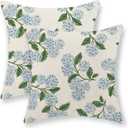 Blue Hydrangea Floral Pillow Covers 20x20 Set of 2 Spring Summer Floral Decorative Pillow Cases Rustic Flowers Decor Throw Pillows Holiday Outdoor Linen Farmhouse Cushion Case for Couch Sofa