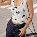 Tankaneo Womens Ruffle Deep V Neck Tank Tops Summer Sexy Floral Print Sleeveless Fitted Shirts Trendy Y2k Going Out Crop Tops (White, S)