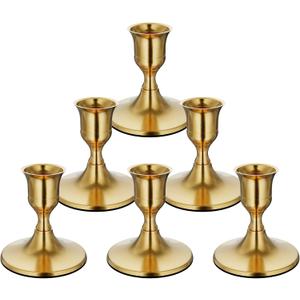 zeochyni 6PCS Brass Gold Taper Candle Holders, Vintage Metal Candlestick Holders for Dinner Room Table Centerpiece or Mantel Wedding Party Decor