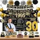 30th Birthday Decorations for Him, Black Gold Back In 1995 Birthday Banner Decorations, Vintage 30th Birthday Table Decorations, Cake Topper, Balloons, Backdrop, Sash Party Supplies for Men