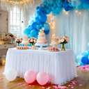 2-Pack White 2-in-1 Tulle Tablecloth for 6-Foot Rectangular Table Stretch Fitted Table Skirt & Cover for Baby Shower, Bridal, Birthday, Princess Party