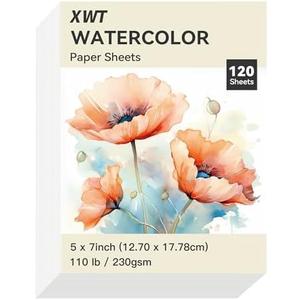 XWT 120 Sheets Watercolor Paper Bulk, 5x7in 110lb/230gsm, Cold Pressed Acid Free Natural White Textured Water Color Painting Art Supplies, Drawing Gift for Professional Adult Artists