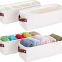 Small Fabric Storage Bins, 15x6x5 inch Narrow Storage Baskets 4-Pack Long Storage Basket for Organizing with Handles, Decorative Basket for Closets, Shelves, Toilet Paper, White
