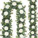 MACTING 2 Pack 13.2FT Flower Garland with 24 White Roses - Spring Gypsophila Eucalyptus Garlands Artificial Floral Greenery Vines for Arch Table Centerpieces Backdrop Party Home Wedding Decorations