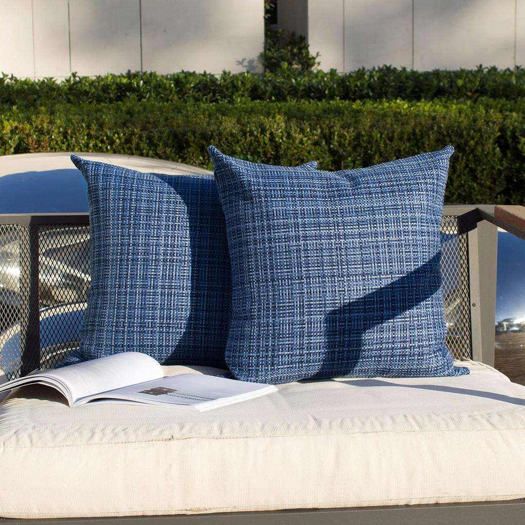 Kevin Textile Pack of 2 Decorative Outdoor Waterproof Pillow Covers Garden Cushion Sham Throw Pillowcase Shell for Patio Tent Couch 24x24 Inch Navy Blue