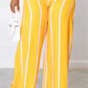 Remelon Women's Casual Two Piece Outfits Striped Long Sleeve Collar Button Down Shirt Blouse High Waist Wide Leg Pants Sets (Yellow, XXL)