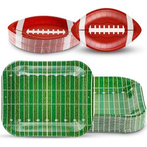 Tanlade 100 Pcs Football Paper Plates Football Party Decorations Supplies Disposable Plates Snack Nacho Platter Serving Trays for Game Day Sports Event Tailgate Party, 2 Styles