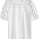 Remidoo Women's Puff Short Sleeve Blouse Eyelet Lace Patchwork Tops Dressy Casual Shirt (White, M)