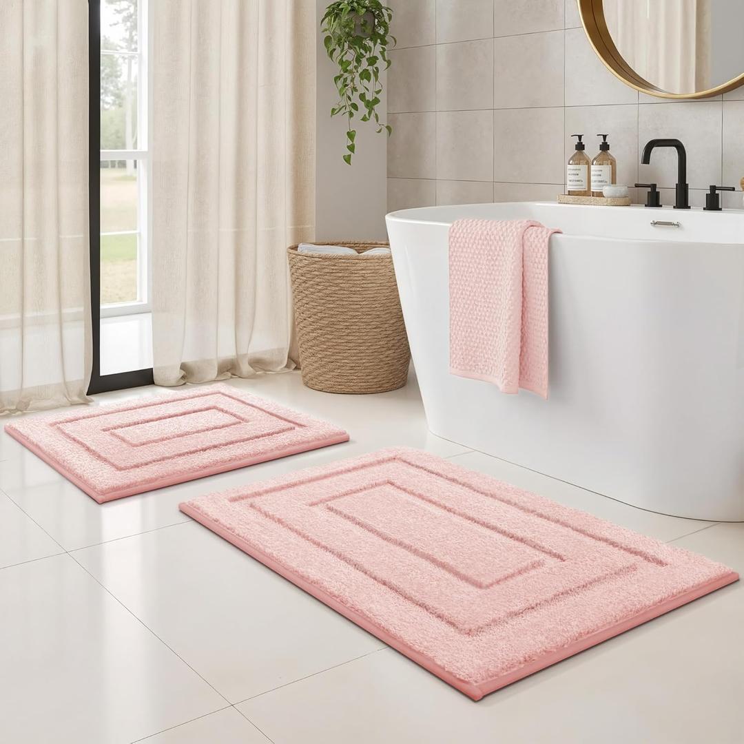GRANNY SAYS Bathroom Rugs Sets 2 Piece,Soft Bath Mats for Bathroom, Bath Rugs Non Slip Washable, Absorbent Bath Rug for Tub, Shower & Toilet, Bath Mat Set, Pink 20" x 32" + 16" x 24"