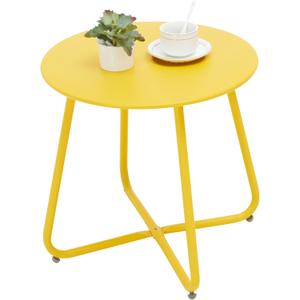 Outdoor Table Small Patio Side Table Waterproof Round Metal Side Table Weather Resistant Portable Outdoor and Indoor End Table for Garden, Balcony, Yard (Yellow)