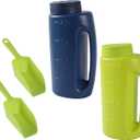 (2-Set) Multipurpose 2L Handheld Spreaders (Blue and Green) - Handheld Shakers for Seeds, Fertilizer, Salt, and More - With an Adjustable Dial for 7 Opening Modes - Includes 2 Scoops (Green)