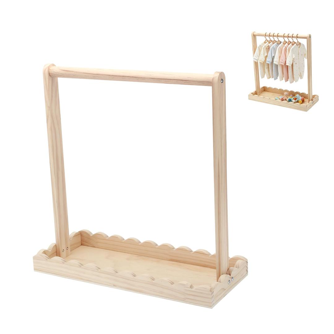 Lxmxgk Wooden Baby Clothing Rack for Toddler, Baby Shower Crate Closet, Baby Storage Crate with Hangers, Pets Clothes Rack with Storage Box & Hanging Rod for Dogs Cats, Newborn Gifts Basket (Wavy)