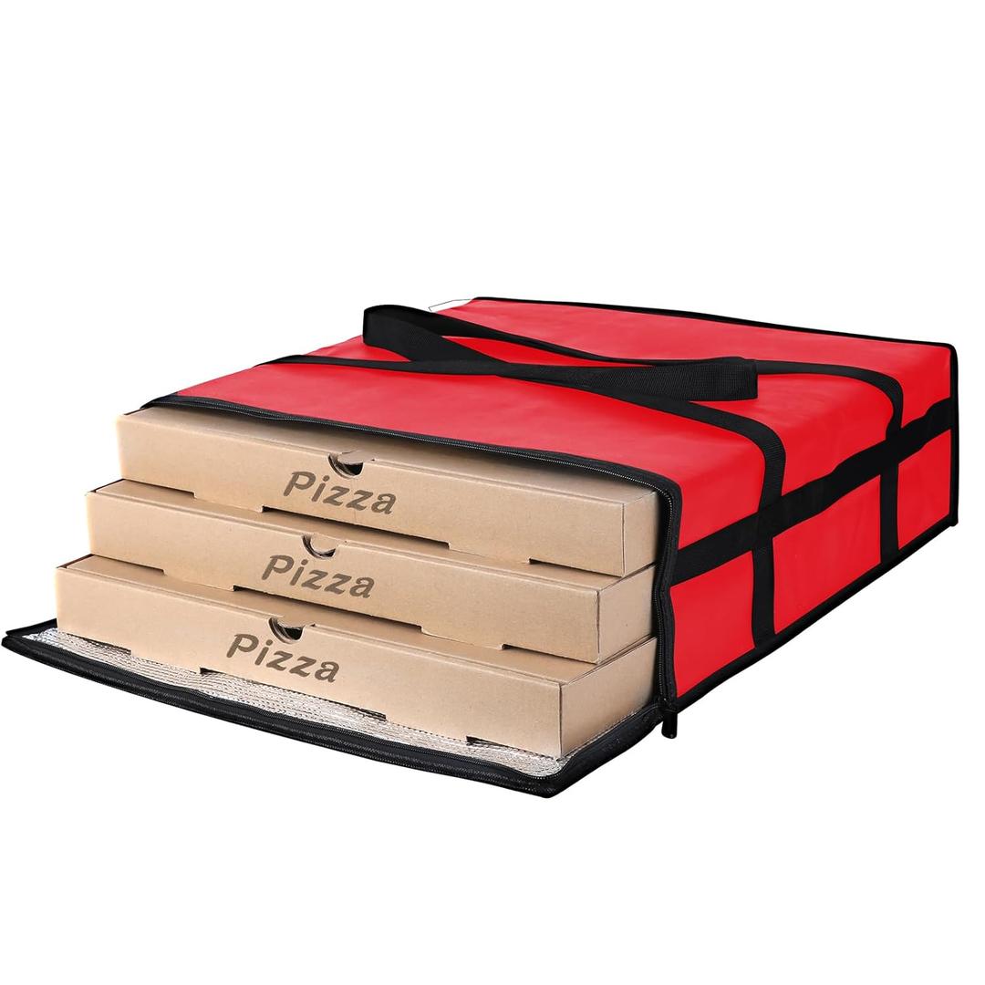 Insulated Pizza Delivery Bag for Carry Hot, 20" x 20" x 6" Carrier Warmer, Insulated Food Delivery Bag, Insulated Grocery Cooler Bags for Catering/Drivers, Commercial Food WarmersRed, 1Pk