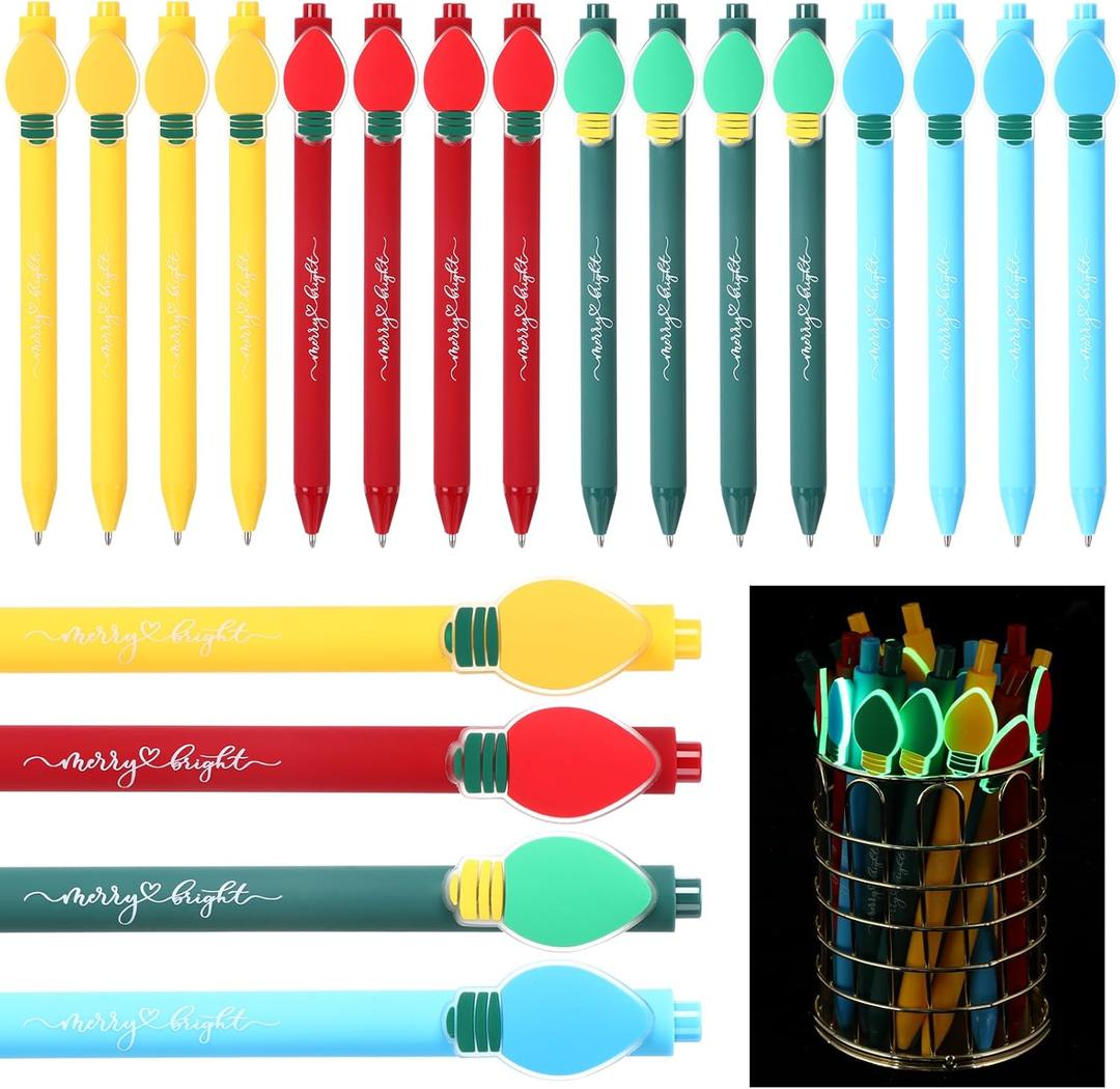 36 Pcs Luminous Light up Bulb Christmas Pens Bulk Glow in The Dark Ballpoint Pen Black Ink Pen for Adults Office Supplies Christmas Stocking Stuffer Gift