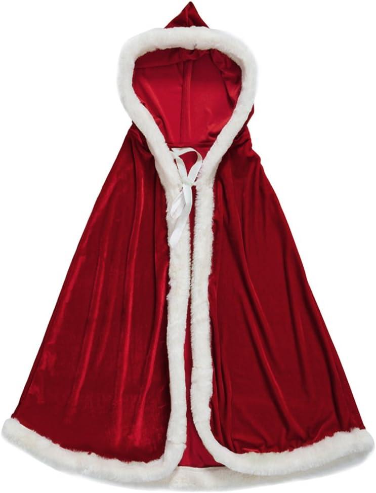 Christmas Halloween Costumes Cloak Mrs. Claus Santa Xmas Velvet Hooded Cape Robe (39.3 inches)