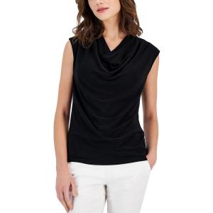 Anne Klein Womens Harmony Knit Cap Sleeve Cowl Neck Top Shirt, Asphalt, XX-Small US