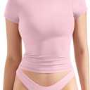 OMKAGI Double Lined Slim Fit T Shirts for Women Short Sleeve Crew Neck Crop Top (XL)