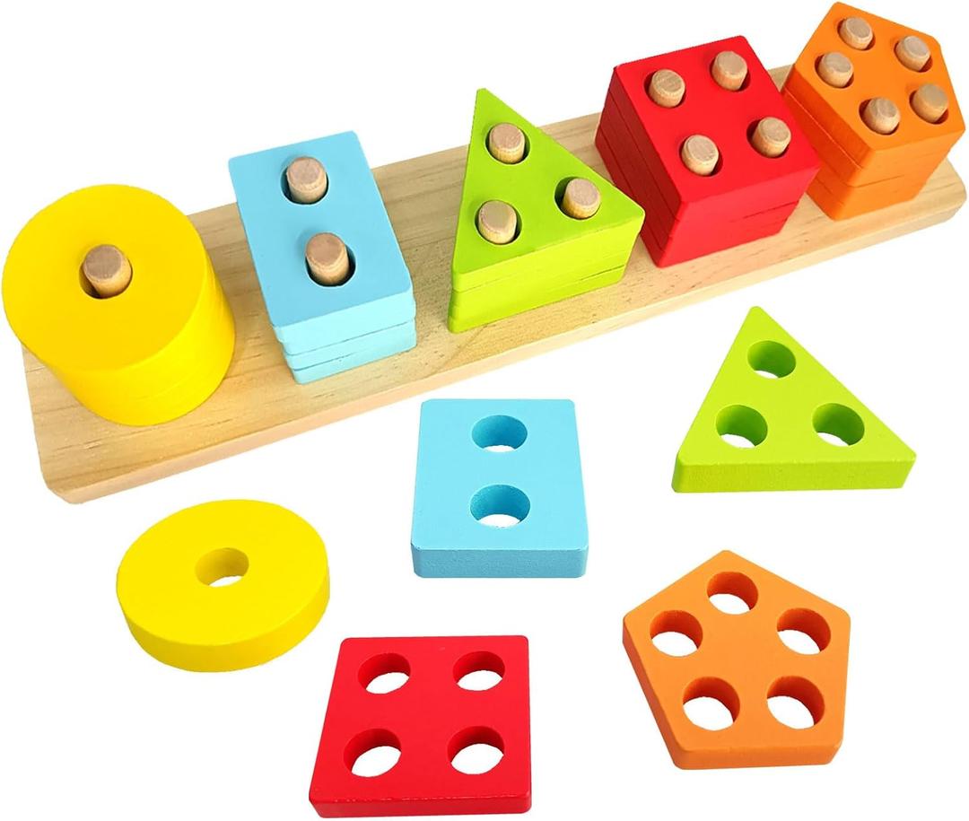 Dementia Activities for Seniors,Geometric,Colors & Numbers Cognitive Products for Alzheimer's, Wooden Puzzles Gifts & Cognitive Training Games for Elderly