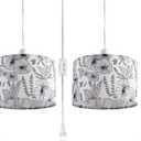 2 Pack Plug in Pendant Light, Hanging Light with 15Ft Clear Cord, On/Off Switch, Flower Fabric Lamp Shade, Hanging Light Fixture for Bedroom, Kitchen, Living Room, Dining Table