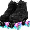 Roller Skates for Women and Men Cowhide High-Top Shoes Classic Double-Row Roller Skate Four-Wheel Roller Skates for Men Girls Unisex Christmas (45 - 10.83in - Women's 11 / Men's 9, Black Camouflage with Flash Wheel)