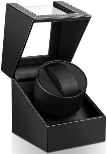 UnaMela Watch Winder for Automatic Watches: Automatic Single Watch Winder Box in Black PU Leather with Japanese Quiet Motor USB Powered - Gift for Men & Women