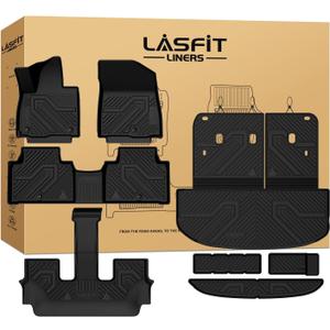 LASFIT Floor Mats & Backrest Mats & Cargo Mat for Kia Telluride 2027 (Only Fit Gas, Not Fit Hybrid), All Weather TPE Custom Fit Floor Liners with Full Set Car Mats & Trunk Mats Accessories, Black