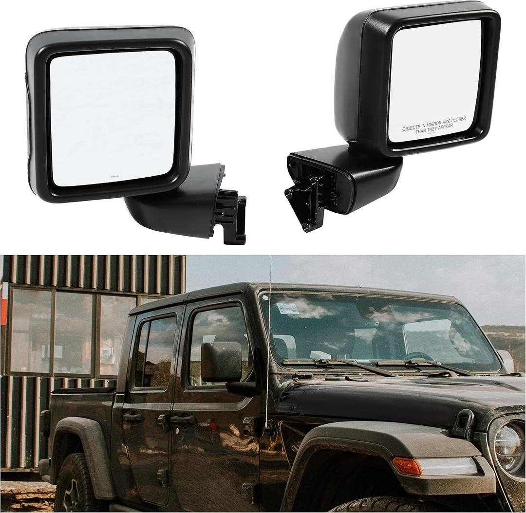 HECASA Side Mirrors Compatible with 2018-2022 Jeep Wrangler JL 2020-2022 Jeep Gladiator Black Mirror Covers Replacement for 82215138 Driver Passenger Side 2 PCS