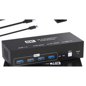 8K@60Hz HDMI Displayport KVM Switch 2 Monitors 2 Computers, 4K@120Hz USB3.0 Dual Monitor HDMI KVM Switches Display Port for 2 Computers Share 2 Screens and 4 USB Devices for Keyboard Mouse Printer
