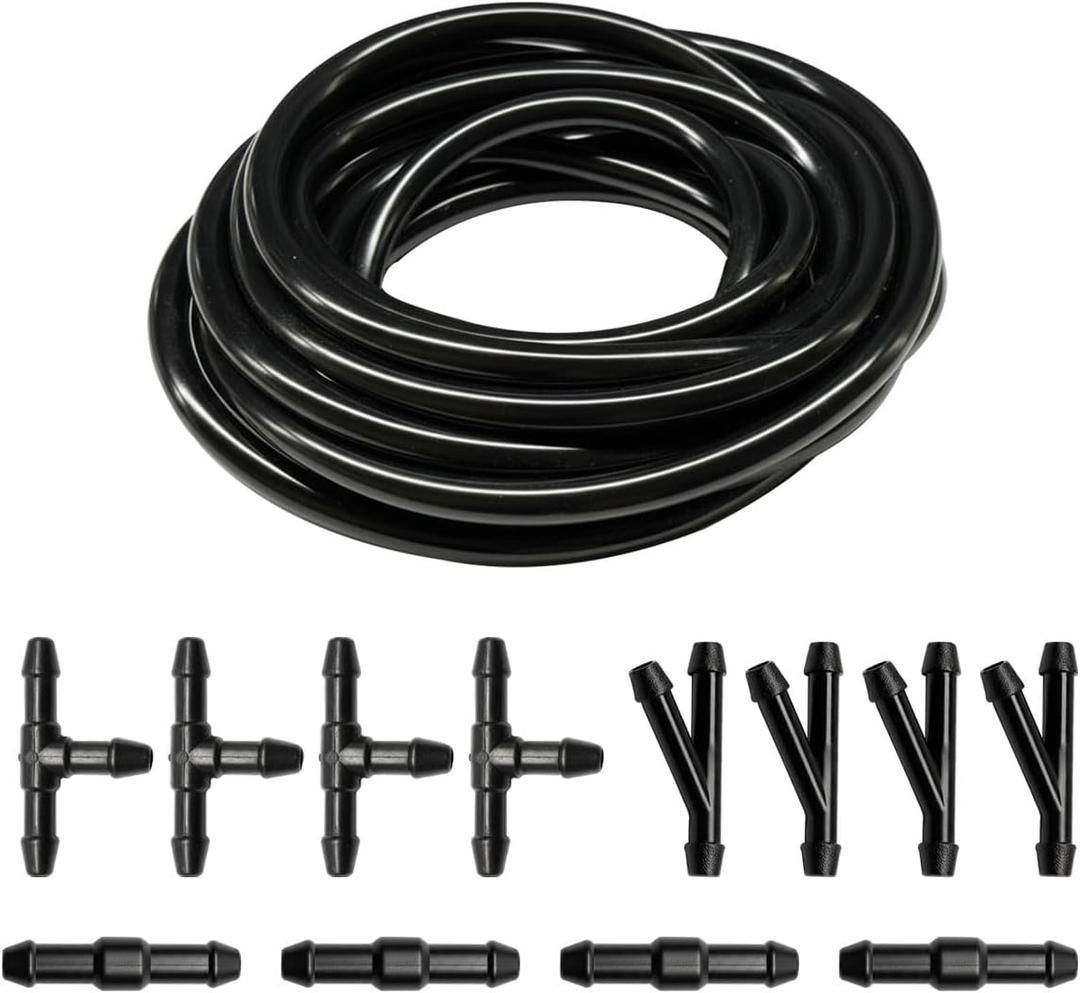 Craedli 13PCS Car Windshield Washer Hose Kit, Includes 12 Windshield Wiper Hose Connectors & 4M Washer Fluid Hose, Universal Repair Kit Accessories for Connect Car Water Pump and Nozzle (Black)