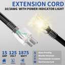 15ft Outdoor/Indoor Extension Cord with Lighted 10/3 Gauge Ultra 3 Prong Heavy Duty SJTW, Waterproof, Flexible Cold-Resistant,15A 125V 1875W, Black