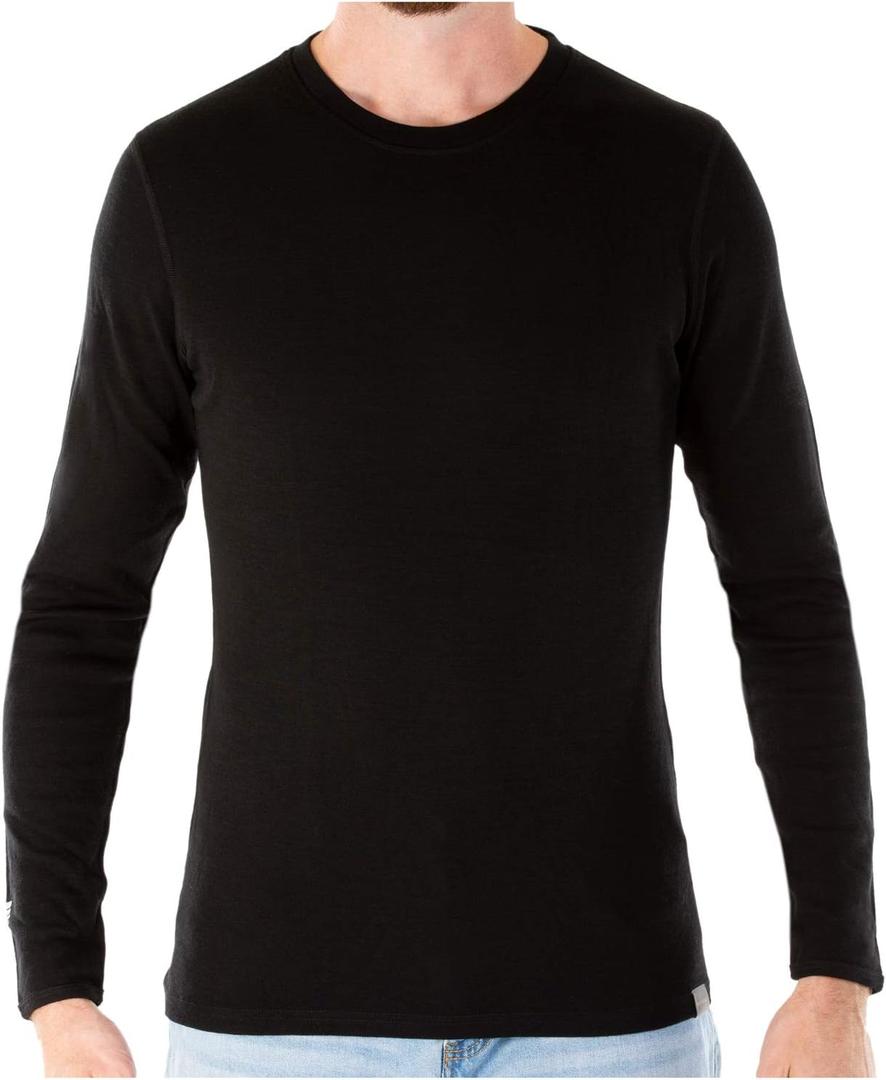 MERIWOOL Mens Base Layer - 100% Merino Wool Midweight Long Sleeve Thermal Shirt (Large, Black)