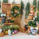 YYNXSY Easter Photography Background Spring Rustic Wooden Wall Colorful Egg Bunny Background Baby Shower Kids Birthday Party Decoration Portrait Banner Booth Studio Props Mini Session 7X5FT YY-6006