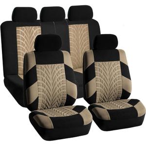 FH Group Car Seat Covers Full Set Premium Cloth - Universal Fit, Automotive, Low Back Front Washable Seat Covers, Airbag Compatible, Split Bench Rear Seat for SUV, Sedan Beige