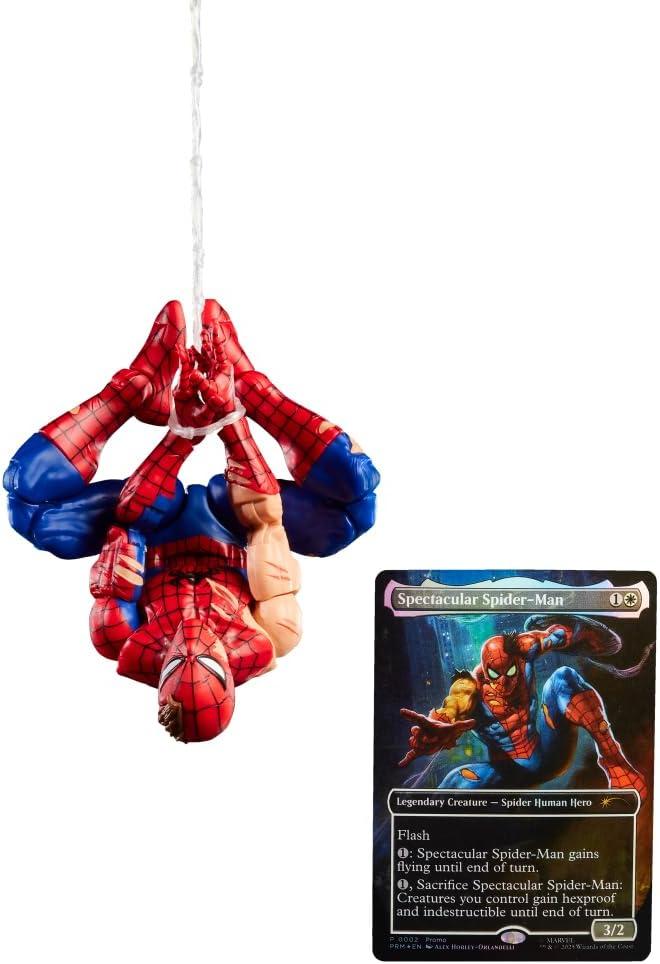 Spider-Man Marvel Legends Series Magic: The Gathering Battle-Damaged, 6-Inch Action Figure Toy & Exclusive Foil Collectible Card Game Trading Card