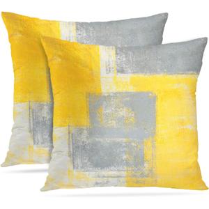 Britimes Throw Pillow Covers Modern Home Art Decor, 18 x 18 Inches Set of 2 Pillow Cases Decorative, Abstract Oil Painting Pillowcases for Bedroom, Living Room, Cushion Couch Sofa, Yellow Grey (18" x 18" (Pack of 2))
