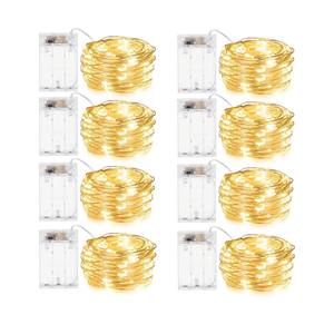 Minetom Fairy Lights Battery Operated, 8 Pack 7 FT 20 LED String Lights with Timer, Waterproof Silver Wire Christmas Fairy Light for Bedroom Party Wedding Decorations, Warm White