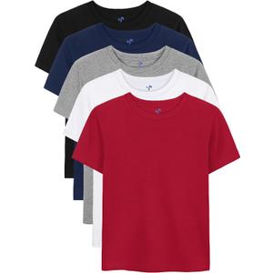 5 Pack Boys Shirts Short Sleeve Shirts for Boys Cotton T-Shirts Kids Toddler Tshirts Tees Clothes Summer Tops (12-14 Years, Black, Light Navy Blue, Gray, Red, White)