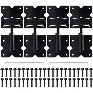 Self-Closing Gate Hinges Heavy Duty for Vinyl/Wooden Fence Gates, 90 Degree Adjustable Gate Door Hinges Hardware Kit with Swing Adjuster Tool and Self-Tapping Screws, 4 Pack, Black Finish