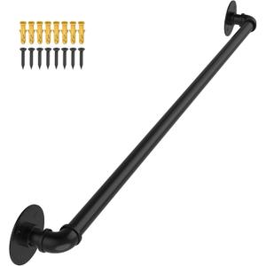 OUSHENG Stair Railing Indoor Hand Rails for Outdoor Steps, Industrial Pipe Handrail Metal Iron Handle Support for Wall Mount Staircase Porch, Vintage Farmhouse Style, 3ft (Black)