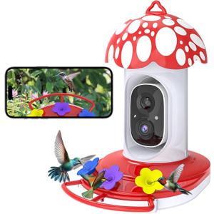 GHORA Smart Hummingbird Feeder with Camera - AI Identifies Bird Breed, 1080P Live Feed, Instant Notifications - Ant and Bee Proof, 3 Color Ports - Perfect for Hummingbird Feeding Outdoors