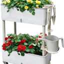 Self-Watering Raised Planter Box with Lockable Wheels,2-Tier Elevated Garden Bed with Visible Water Level Window,Indoor Outdoor Plastic Plant Box for Flowers,Vegetables & Herbs, Plus Size