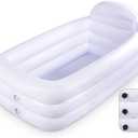 HIWENA Inflatable Portable Bathtub, White Durable Soaking Bath Tub with Large Backrest, Freestanding Inflatable Pool Bathroom Home Spa