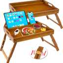 Greenual 2 Pack Bed Tray Table with Handles Folding Legs, Bamboo Breakfast Food Tray with Media Slot, Use As Platter, Laptop Desk, Snack, TV Tray Kitchen Serving Tray(Brown)