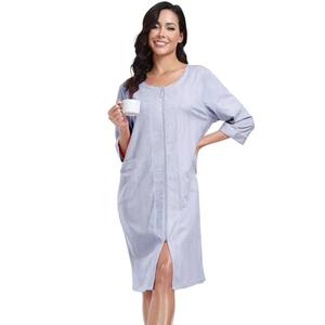 EA'S SECRET 100% Cotton Robe for Women Summer Short Sleeve Zip Front Robes Comfy Soft Womens Cotton Housecoat(Grey,XL)