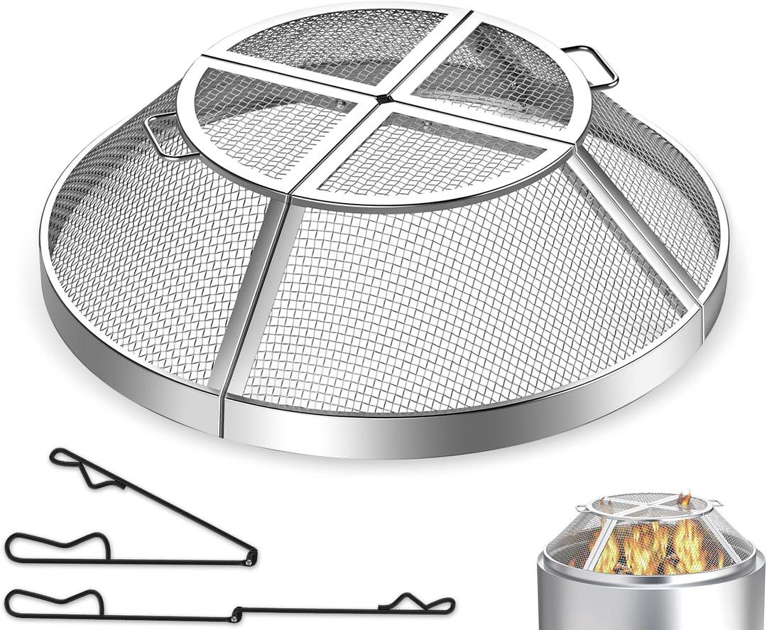 Fire Pit Spark Screen for Solo Stove Bonfire Accessories, 19.5 Inch Bonfire Shield for Solo Stove Accessories, 304 Stainless Steel Detachable Mesh Fire Pit Spark Protector with Grill Function
