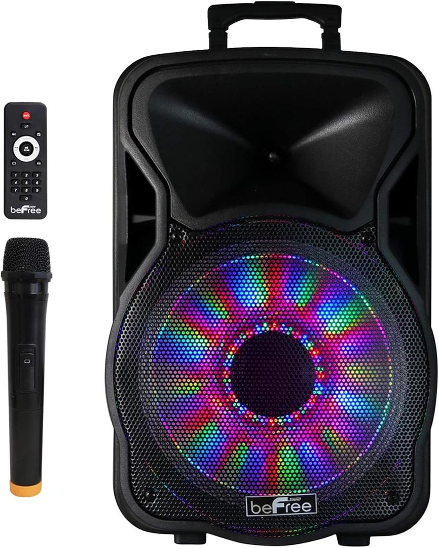 beFree Sound 12 Inch 2500 Watt Bluetooth Rechargeable Portable Party PA Speaker with Illuminating Lights,Black,BFS-12 Portable Speaker