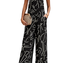 watersouprty Womens Loose Sleeveless Printed Bib Overalls Pockets Wide Leg Palazzo Pants Tank Jumpsuit Rompers L