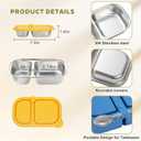 Cmonie 2-Compartment 14.5oz Stainless Steel Snack Containers, Reusable Snack Containers with Silicone Lids Food Storage Bento Box for Snacks, Fruits (2Pack-Yellow&Blue)